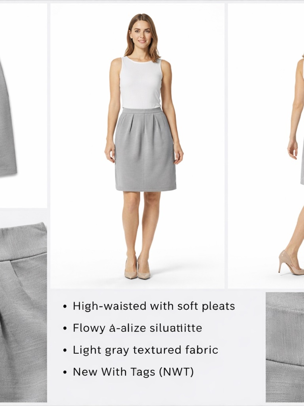 Banana Republic Gray Pleated Mini Skirt Size 0 High Waist A-Line NWT - Picture 3 of 7